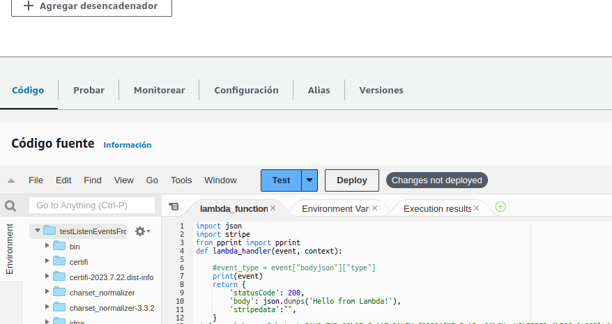 Pestaña codigo lambda