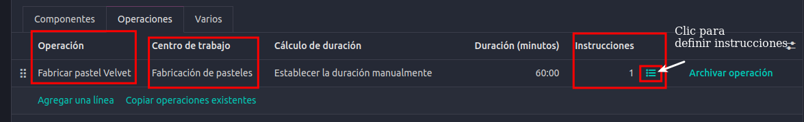operaciones para el pastel