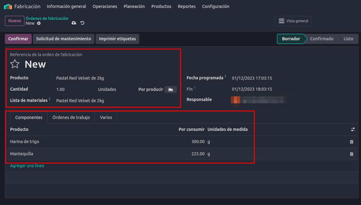 orden de fabricacion nueva