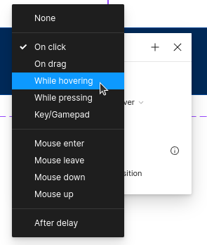 Seleccionar While hovering como disparador en Figma