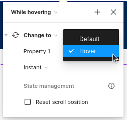 Seleccionar la variante Hover como destino de la interacción en Figma
