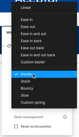Ejemplo de configuración de transición Smart Animate en Figma